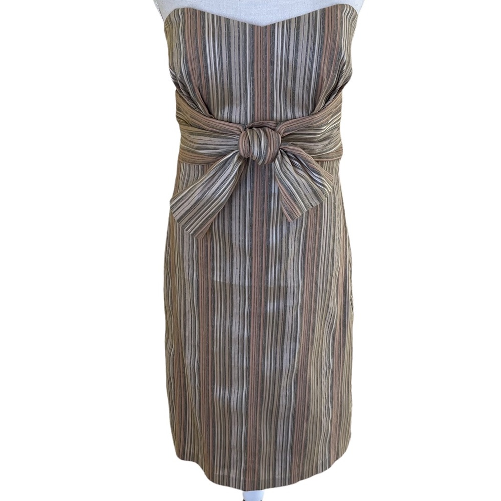 Lyndia by Lyndia Procanik Strapless Tan and Beige Striped Empire Waist Dress